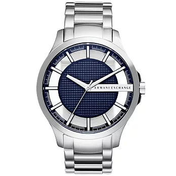 A│X Armani Exchange 時空遊者時尚都會簍空腕錶-藍X銀