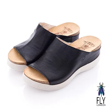 Fly London(女) 大片風景 極素面雙層楔型懶人拖鞋 - 設計黑36黑