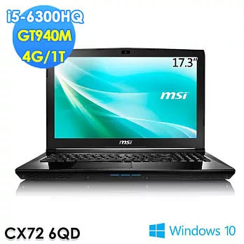 msi微星 CX72 6QD-091TW 17.3吋 i5-6300HQ GT940MX WIN10文書筆電