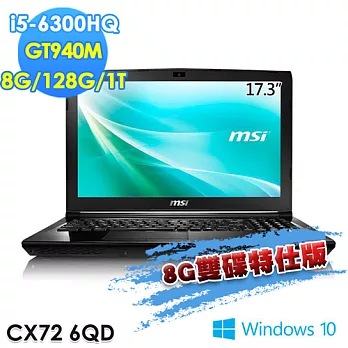 【msi微星】CX72 6QD-091TW 17.3吋 i5-6300HQ GT940MX(8G雙碟特仕版)