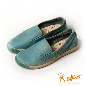 Softinos(女) happy feet 180度可彎式舒適牛皮懶人鞋- 藍36淺藍
