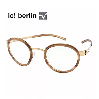 【ic!berlin 光學眼鏡】德國薄鋼復古圓框-木絲紋x玫瑰金(S42-WEDDING-ROSE GOLD:CARAMEL)