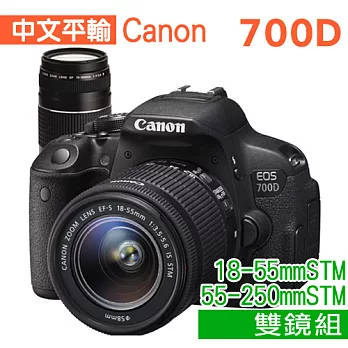 CANON 700D+18-55mm STM+55-250mm STM(中文平輸) - 加送SD32GC10+專屬鋰電池+單眼包+中型腳架+專屬拭鏡筆+大吹清潔組+保護貼無700D