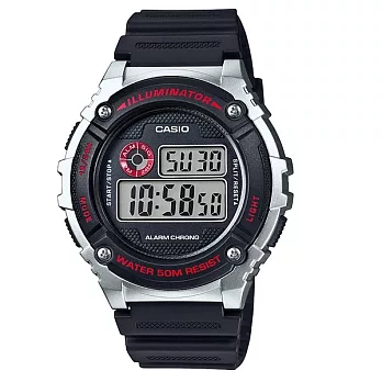 CASIO 新生活運動時尚簡易休閒腕錶-黑+銀-W-216H-1C