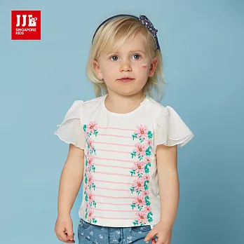 JJLKIDS 綻放花漾小荷葉袖上衣(乳白)70乳白73cm