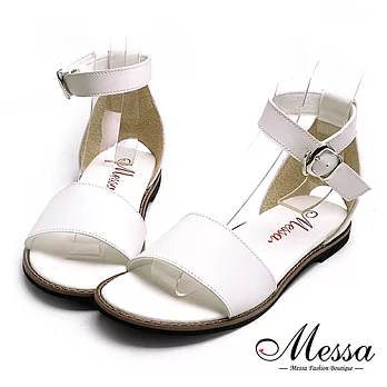 【Messa米莎專櫃女鞋】MIT後挖洞一字繫踝內真皮平底涼鞋-白色35白色