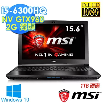 【MSI 微星】GL62 6QF-848TW 15.6吋《1TB》i5-6300HQ GTX960獨顯 FHD電競筆電-Win10★送4G記憶體