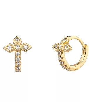 SHASHI 紐約品牌 Gia Huggie 鑲鑽英式十字架小圓耳環 925純銀鑲18K金