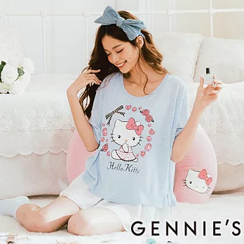 Gennie’s奇妮 Hello Kitty百摺雪紡拼接假兩件上衣-藍M藍M