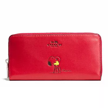 【COACH】SNOOPY 時尚女士長款錢夾 多功能手拿包(紅53733)