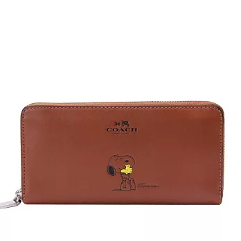 [COACH] 53733 SNOOPY 時尚女士長款錢夾 多功能手拿包(咖啡)