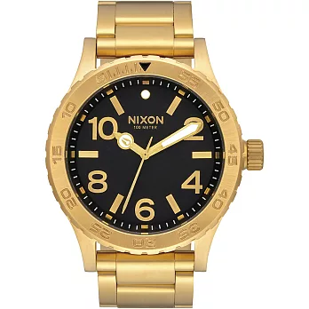 NIXON 46 品牌潮流躍動運動腕錶-金框黑