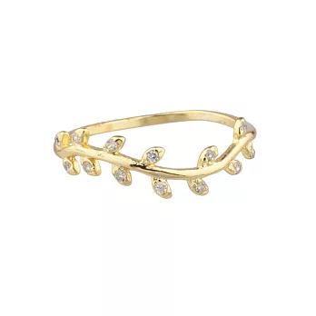 SHASHI 紐約品牌 Amelia 鑲鑽葉子圓形戒指 925純銀鑲18K金6號