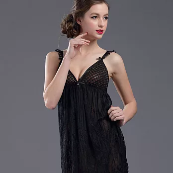 【皮爾卡登】純黑挑逗透視蕾絲睡衣