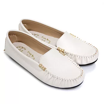 【Pretty】甜心馬卡龍色系金屬裝飾莫卡辛休閒鞋24米色