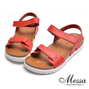 【Messa米莎專櫃女鞋】MIT極簡雙帶魔鬼氈舒適厚底涼鞋-紅色37紅色