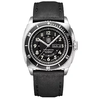 LUMINOX 雷明時P-38 閃電式戰機聯名機械錶-黑x銀時標/44mm