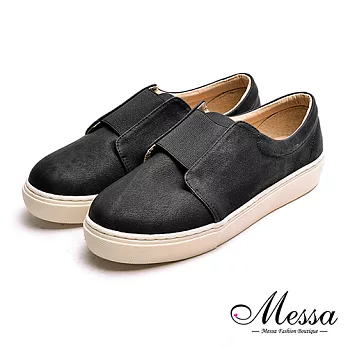 【Messa米莎專櫃女鞋】MIT率性寬帶內真皮厚底休閒鞋-黑色35黑色