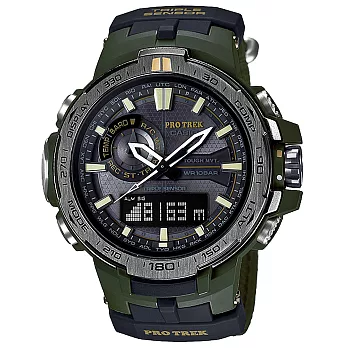 CASIO PRO TREK 系列 雲頂山嶽六局電波太陽能錶-綠x黑