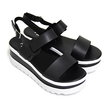 【Pretty】韓系簡約寬帶鬆糕厚底涼鞋23.5黑色