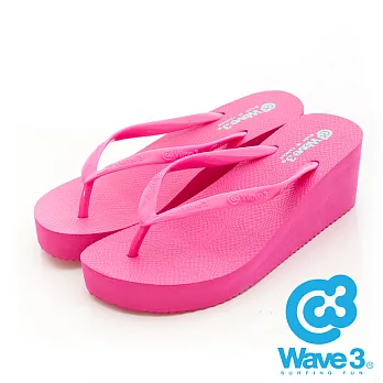 WAVE 3 (女) - 線條美女 楔型高底素色人字夾腳拖鞋 - 桃紅S桃紅色