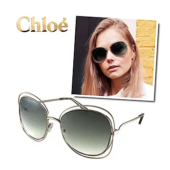 【Chloe 太陽眼鏡】CE119S-733 時尚金屬造型墨鏡(銀框-漸層灰綠鏡面)