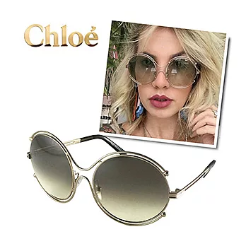 【Chloe 太陽眼鏡】新款! CE122S-750 時尚金屬造型墨鏡(雜誌介紹款-金框/漸層灰綠鏡面)