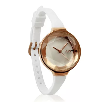 Rumba Time 寶石水晶系列 玫瑰金錶框/白色錶帶/30mm
