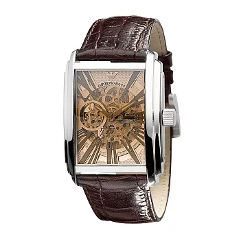 【EMPORIO ARMANI】復古羅馬數字鏤空機械錶(AR4230)/38-51mm