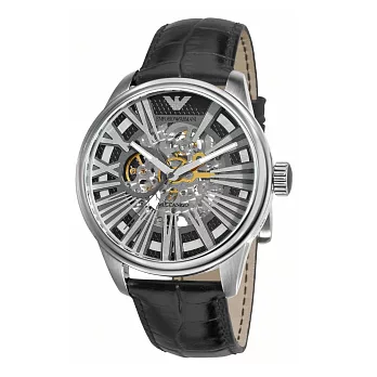 【EMPORIO ARMANI】羅馬數字鏤空機械錶(AR4629)/45mm