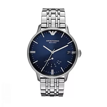 【EMPORIO ARMANI】基本款鋼帶藍色機械錶(AR4658)/45mm
