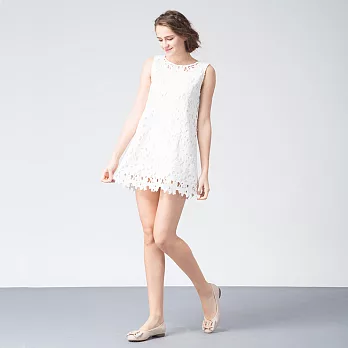 【INF】甜氛雕花蕾絲無袖短洋裝15133S白色