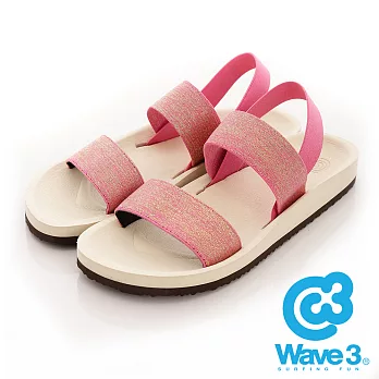 WAVE 3 (女) - 二線道無重量感亮亮布面羅馬涼鞋 - 杏粉S粉色