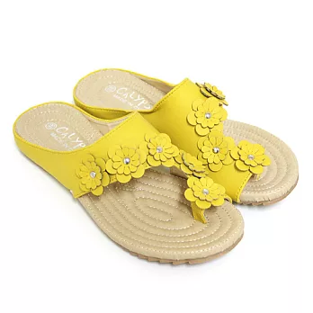 【Pretty】亮彩花朵點綴套趾拖鞋36黃色