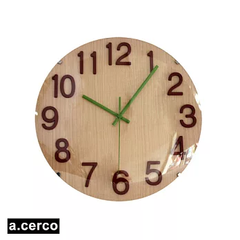 【a.cerco】立體數字凸玻璃造型鐘(櫸木紋)櫸木紋