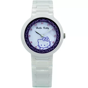 【HELLO KITTY】凱蒂貓高精密陶瓷晶鑽腕錶 (白紫/粉鑽 LK616LWVS-V)