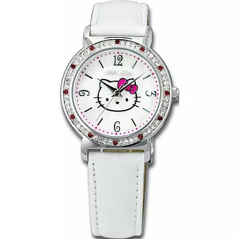 【HELLO KITTY】凱蒂貓閃耀時尚晶鑽腕錶 (白/彩鑽 LK627LWWW-S)