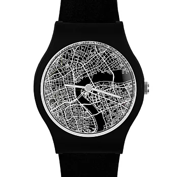 May28th 加拿大 時尚旅行風格地圖手錶 上海城市 黑色錶帶/35mm