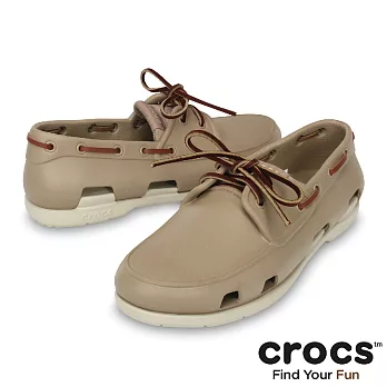 Crocs - 男款 - 男士海灘帆船鞋 -39滾草棕/水泥灰色