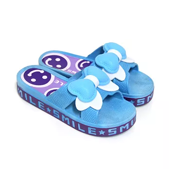 【Pretty】可愛微笑朵結防水厚底拖鞋38藍色