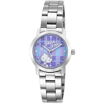 【HELLO KITTY】凱蒂貓繽紛格紋造型手錶 (紫 LK683LWVI)