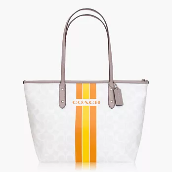【COACH 實搭耐用】PVC / 手提 / 肩背托特包_灰白