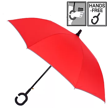 【2mm】風尚品味C型免持握把自動直傘(紅色)