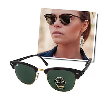 【Ray Ban 雷朋】3016-W0366-51復古眉框太陽眼鏡(#雷朋綠鏡面-大版)