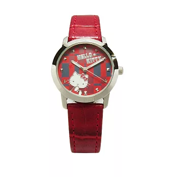 Hello Kitty 童玩博覽會趣味造型時尚皮革腕錶-紅-LK683LWRR