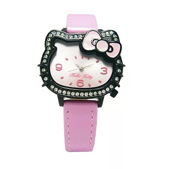 Hello Kitty 凱蒂晶鑽獨特亮眼造型時尚優質腕錶-黑+粉-LK620LBPP
