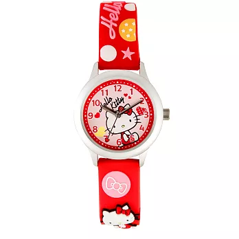 【HELLO KITTY】凱蒂貓亮眼立體印花手錶 (紅 KT013LWRR-A)