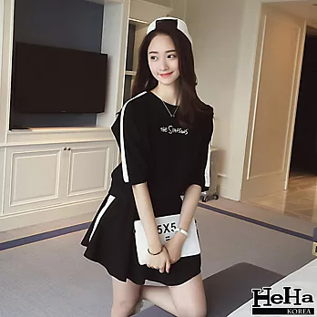 兩件式 拼接蝙蝠袖上衣短裙套裝-HeHa-FREE*