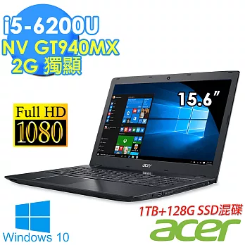 Acer Aspire E5《128GSSD+1TB》15.6吋 i5-6200U 2G獨顯筆電-Win10(黑/白/紅)(E5-575G-58KH/54MP/54N3)曜石黑