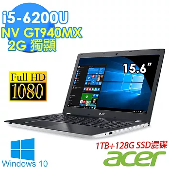 Acer Aspire E5《128GSSD+1TB》15.6吋 i5-6200U 2G獨顯筆電-Win10(黑/白/紅)(E5-575G-58KH/54MP/54N3)冰河白